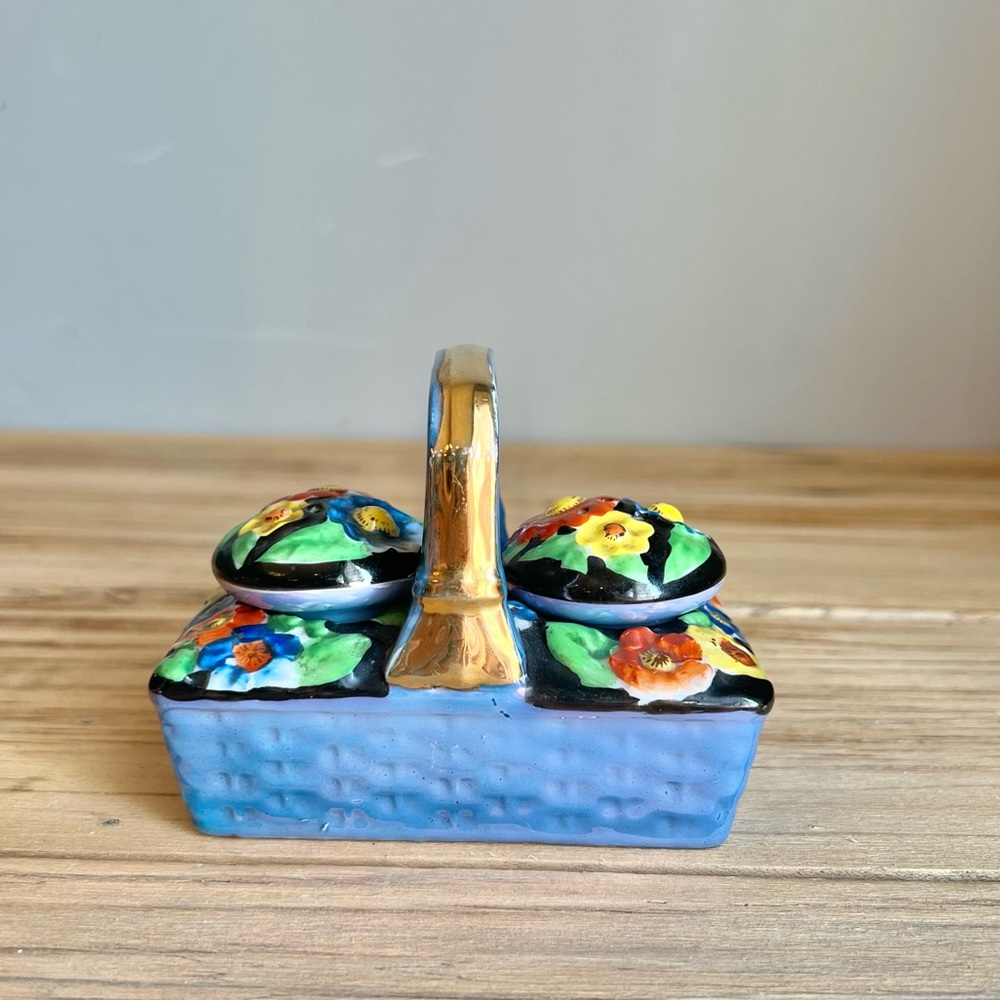 Vintage Floral Chikaramachi Porcelain Lusterware Salt & Pepper Shakers